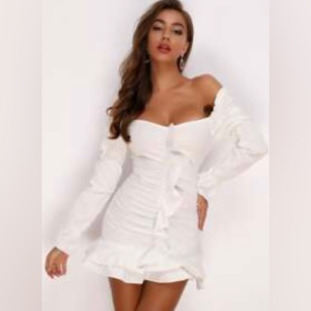 SHEIN Ruffle Trim off shoulder White Dress